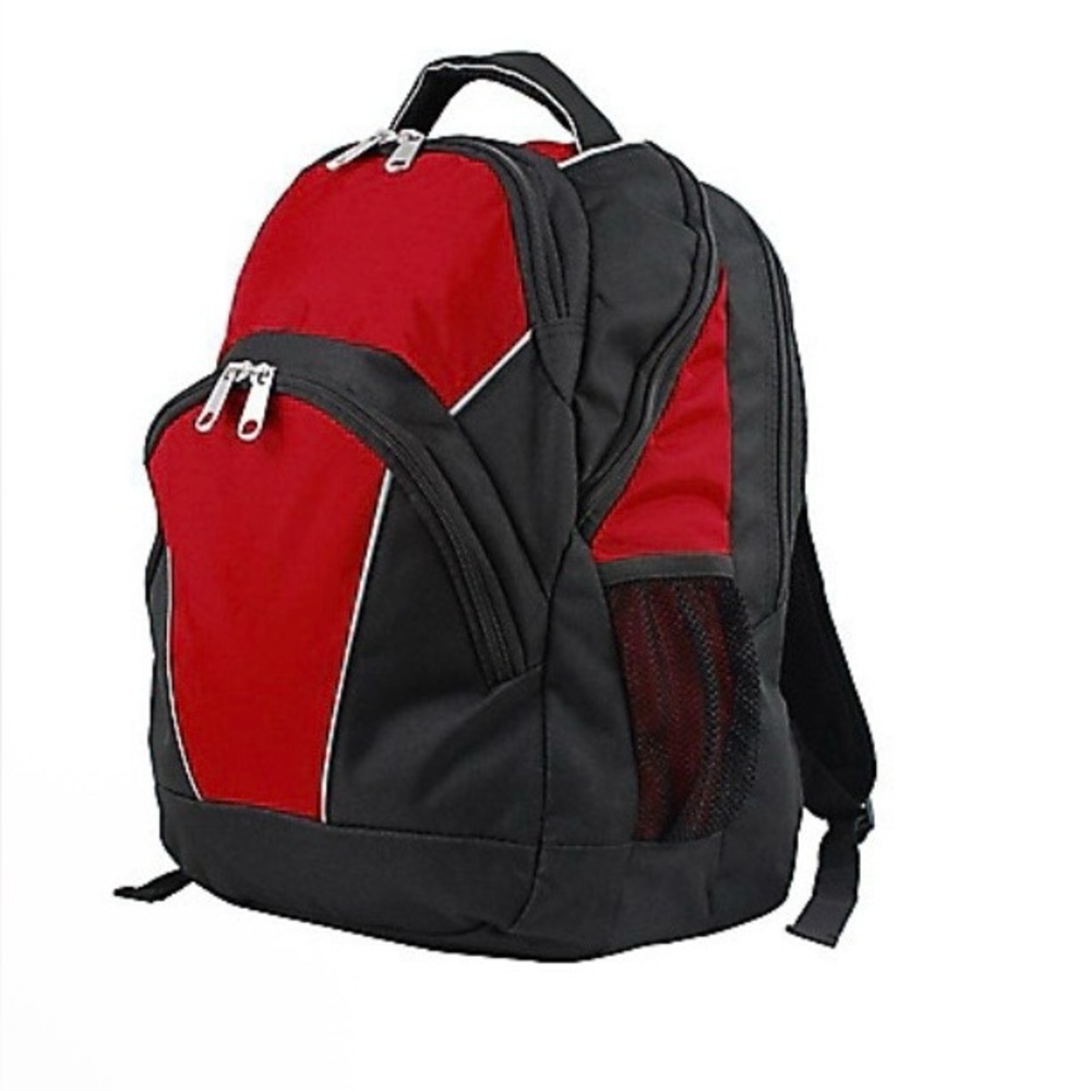 Red and Black  Backpack. Great for school or plane.